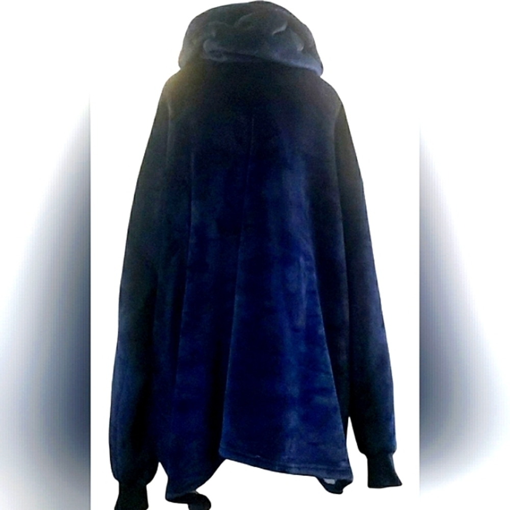 Sporty Cozy Blue Sharpa Teddy Velour Soft Hideout Oversized Hoodie Warm Unisex - Picture 6 of 6